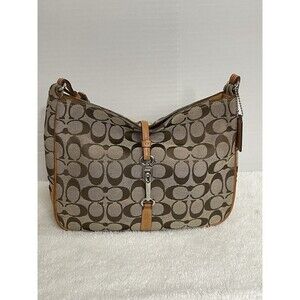 Vintage Y2K COACH 6091 Hampton Beige Signature Canvas Buckle Clip Shoulder Bag